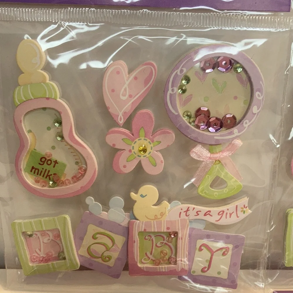 Mark Richards Scrapbook Stickers Card Making Baby Girl Rattle Bottle Crafts